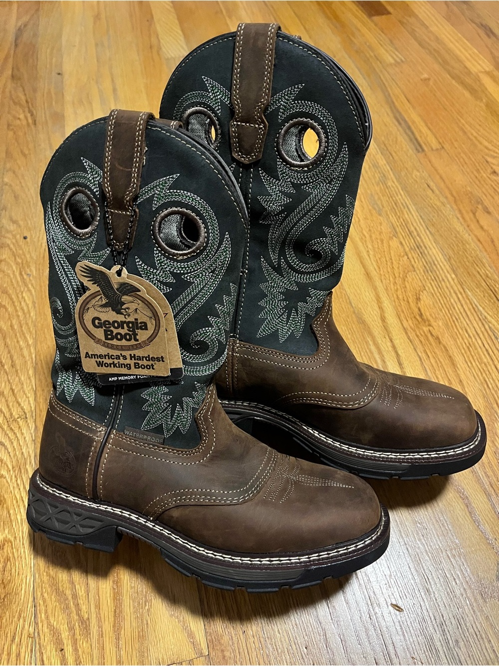 Georgia Boot Size 7W Western 11' Waterproof Pull-On Work Boot Brown